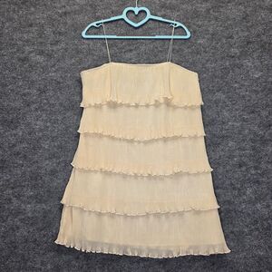 SHEIN Dress Womens Large Beige Pleated Tiered Ruffle Slip Mini Chiffon Party